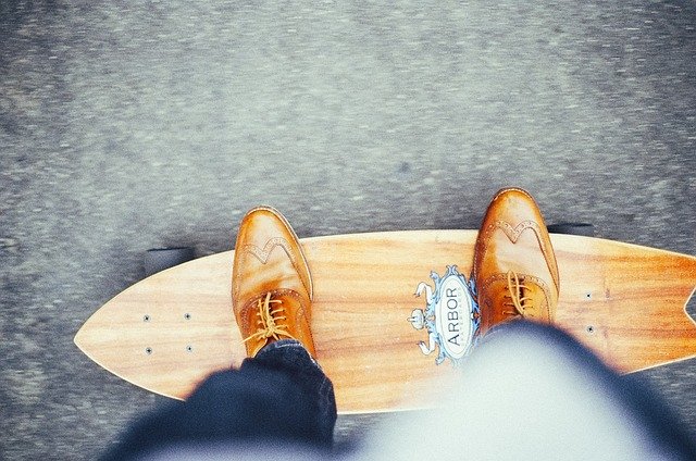 Picture of skateboard taken from vantage point of rider