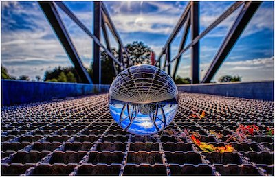 Picture of a crystal ball on a bridge